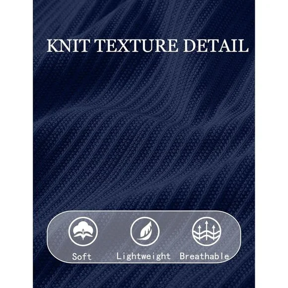 Men's Navy Blue Short Sleeve Knit Casual Crewneck Ribbed Dress Tee T-Shirts - Picture 5 of 6